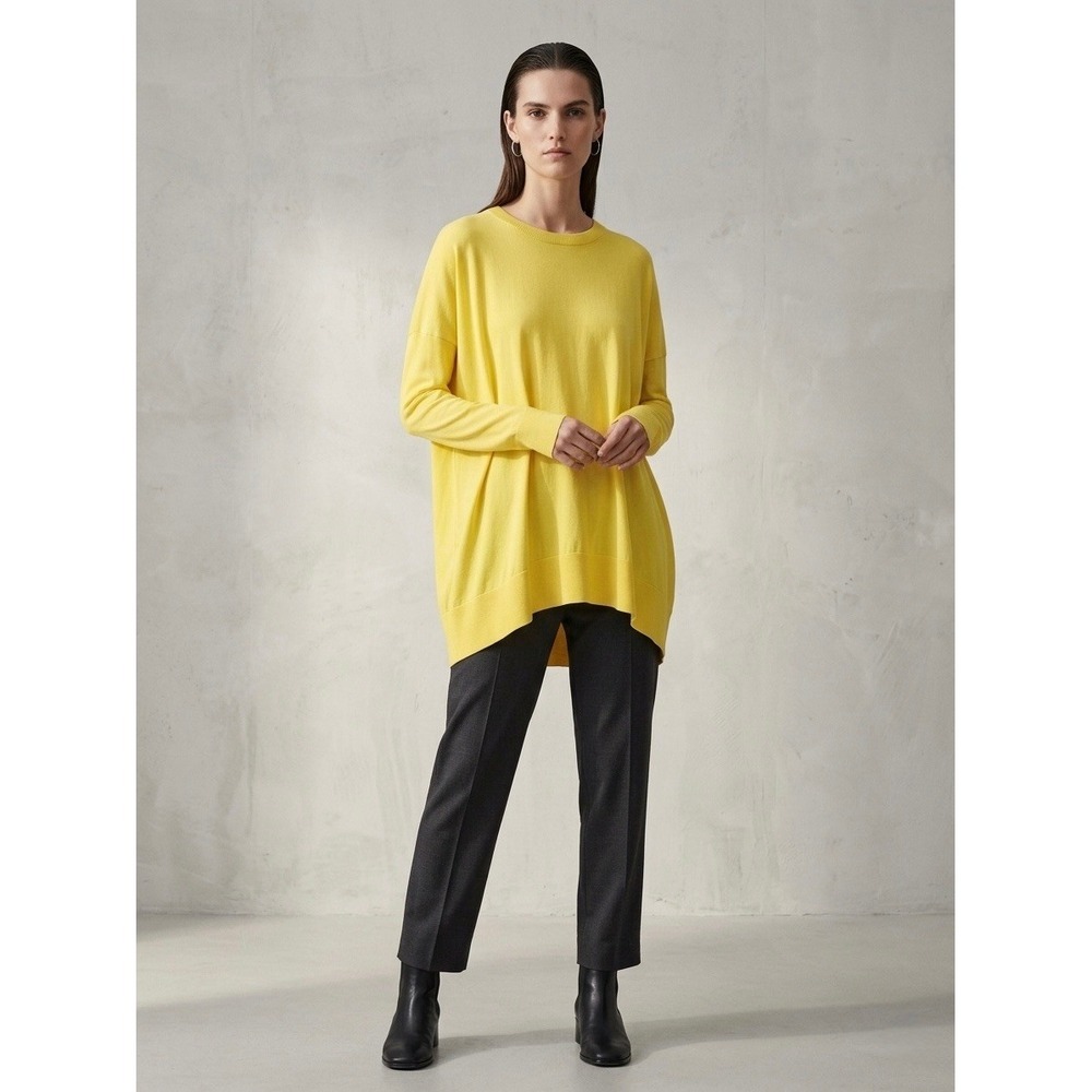COS Yellow Oversized Knit Tunic Sweater Crew Neck Viscose Cotton Blend Small